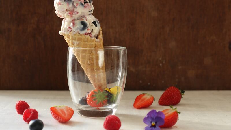 No churn berry ice-cream: serve in slices as a mixed berry terrine