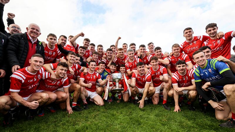 The East Kerry team celebrate their victory. Photograph: Ben Brady/Inpho