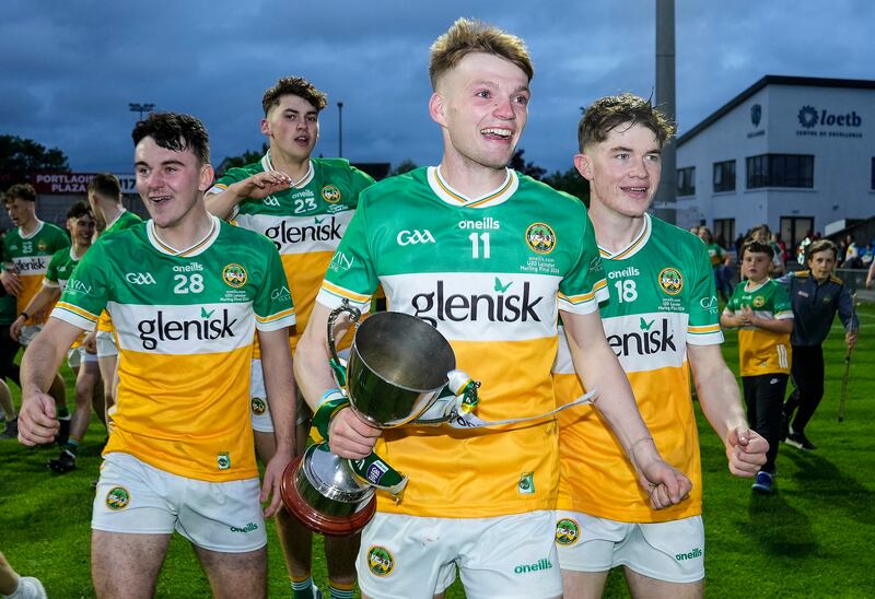 Offaly captain Dan Bourke with the cup following the Faithful County's Leinster U-20 final victory over Dublin at O'Moore Park, Portlaoise. Photograph: James Lawlor/Inpho 