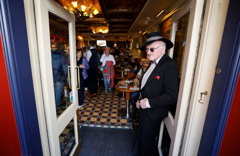 Dermot Lynskey as James Joyce on Duke Street celebrating the 120th Bloomsday in and around Davy Byrnes pub, Dublin. Photograph Nick Bradshaw for The Irish Times
