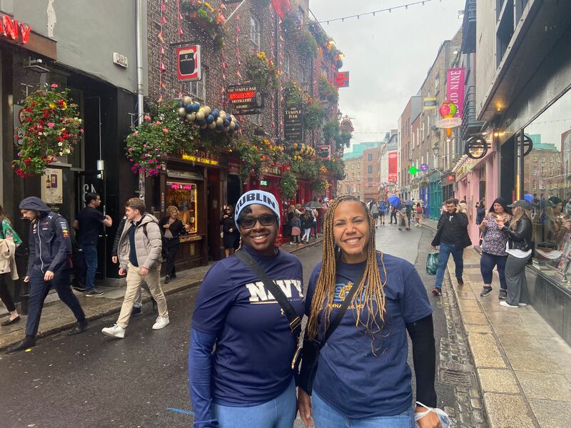 Novelette Wallace and Tianni Brown from Florida are related to one of the Navy players: 'We travel anywhere to watch him play,' says Novelette. Photograph: Nathan Johns