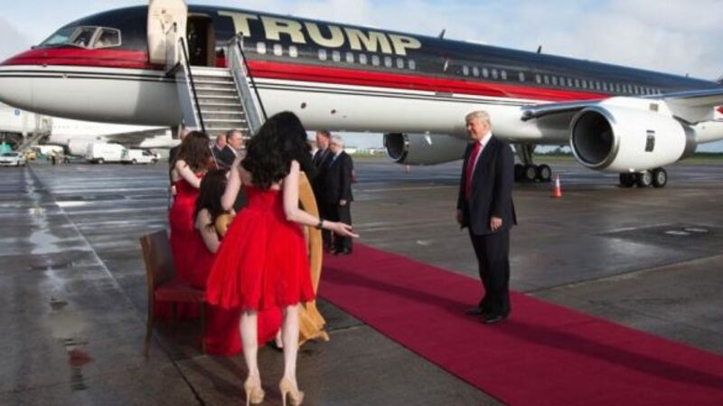 Red carpet: Donald Trump with his private jet after landing in Shannon airport in 2014, when the US presidential campaign was still in its early stages.
