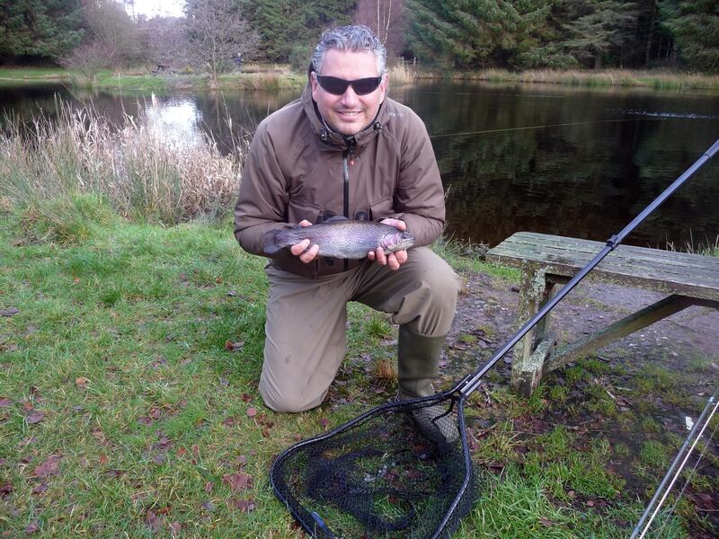 Diego Leccardi of Wicklow Anglers with rainbow trout at Christmas competition on Annamoe Fishery