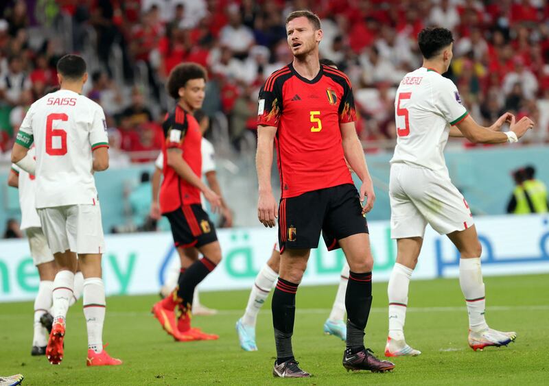 Belgium's Jan Vertonghen against Morocco in Al Thumama stadium, Qatar. Photograph: VIirginie Lefour/BELGA MAG/Belga via AFP
