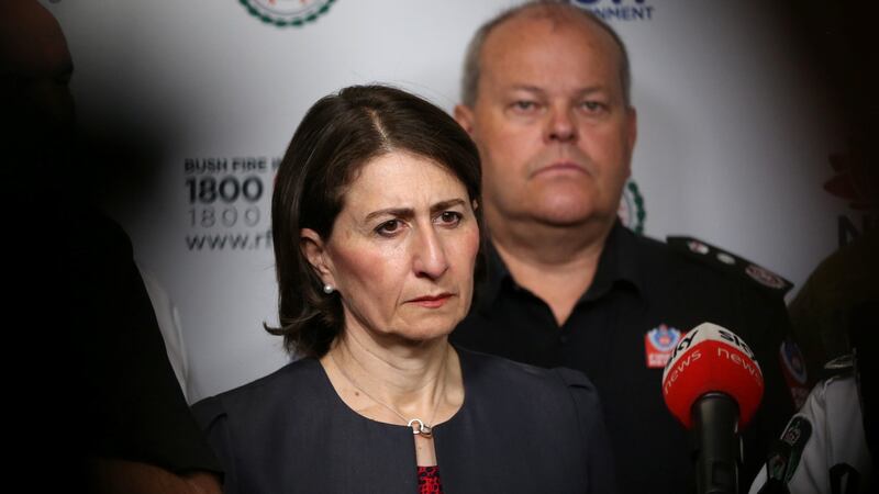 NSW Premier Gladys Berejiklian attends a news conference at Rural Fire Service  headquarters in Sydney, Australia,  on Saturday. Photograph: Danny Casey/AAP via Reuters
