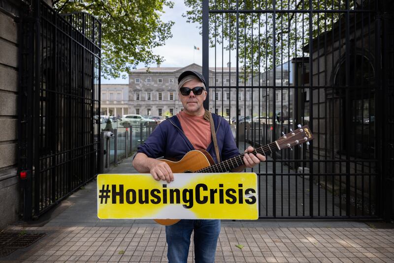 Cork musician Martin Leahy outside Dáil Éireann in Dublin in May. Photograph: Dan Dennison