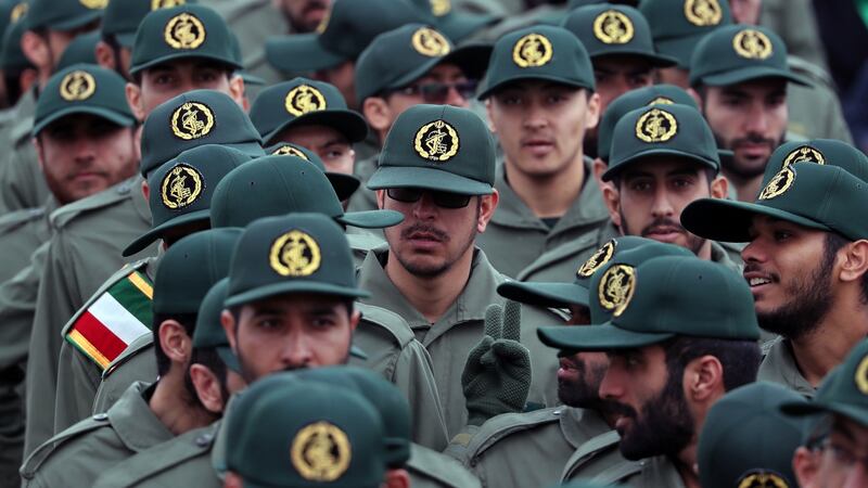 Members of the Iranian Revolutionary Guard arrive for a ceremony marking the 40th anniversary of the 1979 Islamic Revolution in Tehran. Photograph:  Abedin Taherkenareh/EPA