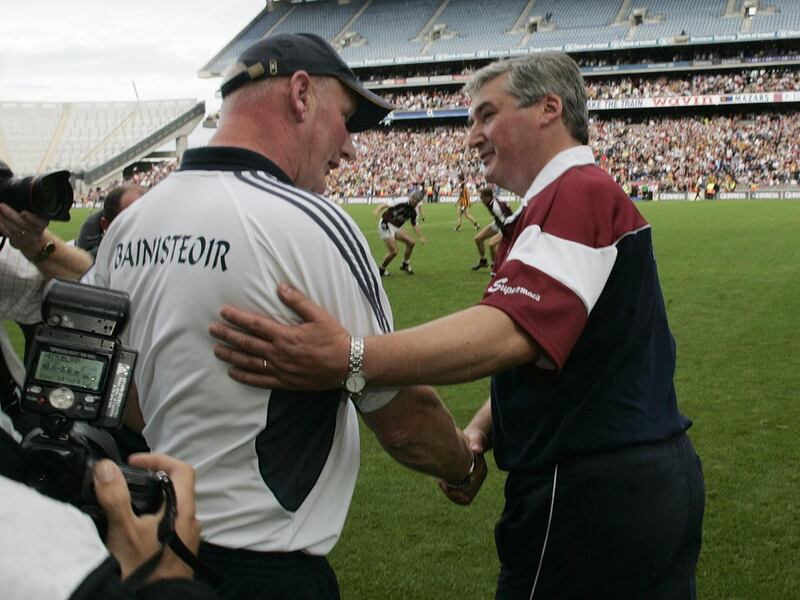 SPORT...
Brian Cody,  Kilkenny manager and Conor Hayes, Galway manager after final whistle, in the All Ireland Hurling Semi Final, at Croke Park, yesterday. (Sunday)
Photographer: Dara Mac Dónaill     21/8/05.   Sport.