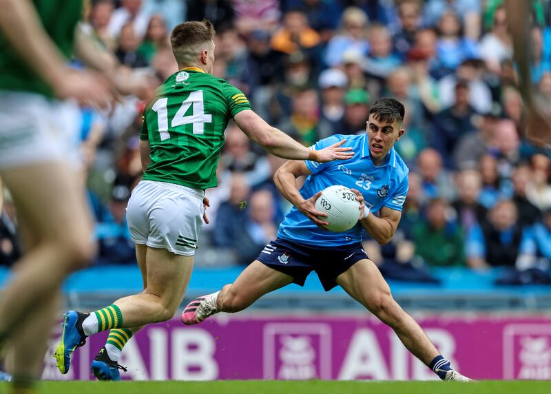 Dublin's Lorcan O'Dell with Thomas O'Reilly of Meath. Photograph: Evan Treacy/Inpho