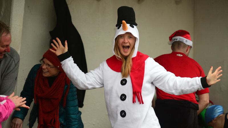 Kay Mc Keon from Glenageary at the Forty Foot swimming bathing place at Sandycove this morning. Photograph: Cyril Byrne/The Irish Times
