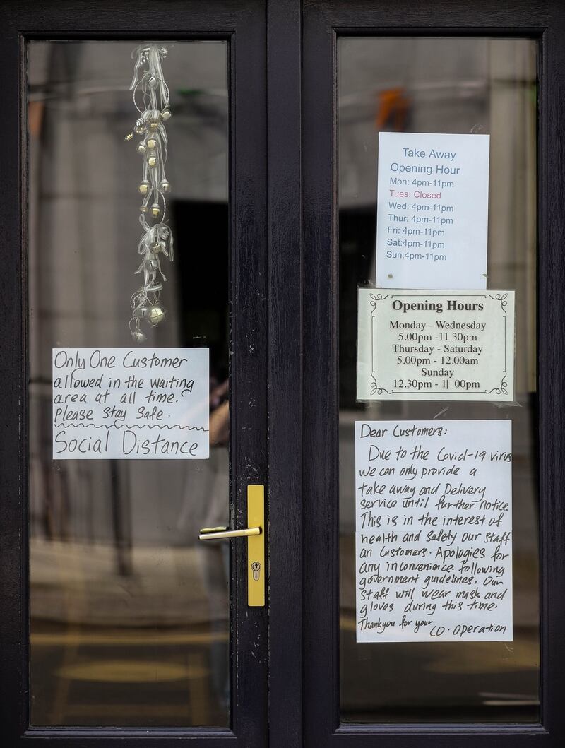 Signs about coronavirus restrictions in Mountrath, Co Laois. Photograph: Lorraine O’Sullivan