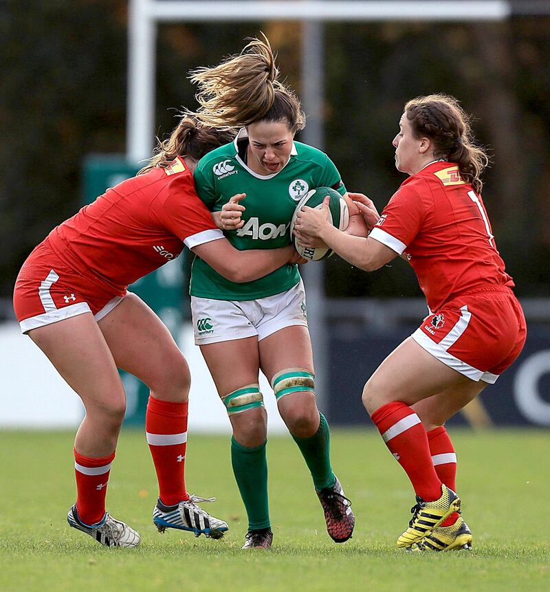 Nichola Fryday on the attack on her Ireland debut against Canada at UCD in November 2016. Photograph: Donall Farmer/Inpho