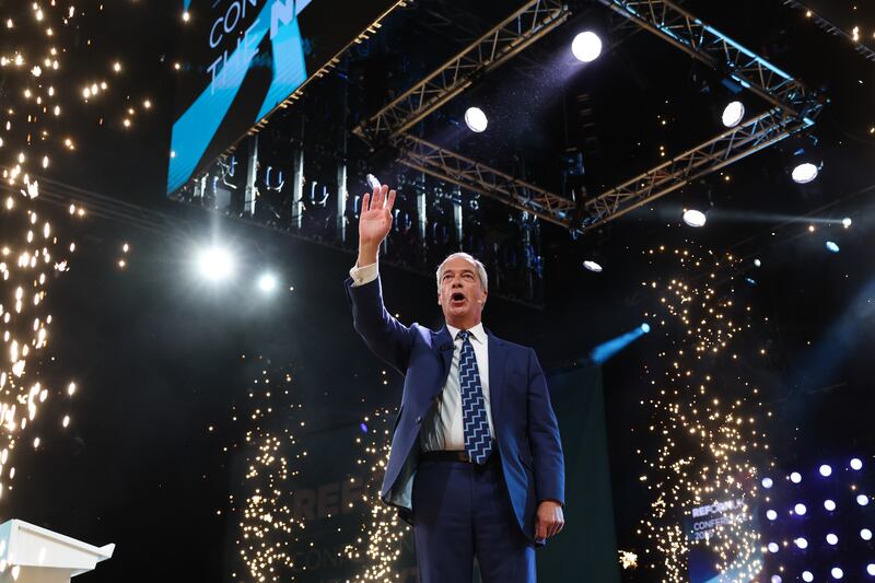 Nigel Farage at the Reform UK annual party conference in Birmingham on Friday. Photograph: Darren Staples/Bloomberg