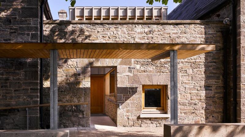 The entrance to Inchicore National School in Dublin, reconfigured, redesigned and extended by Donaghy + Dimond Architects