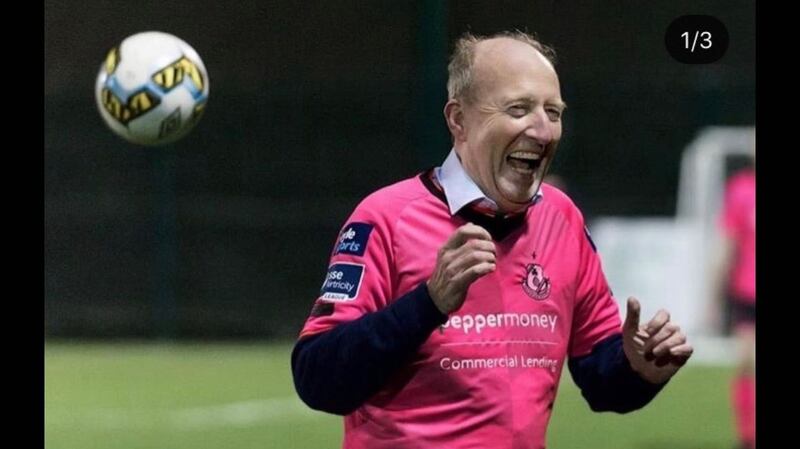 Shane Ross takes to the pitch during a  friendly game organised by Lynn Ruane