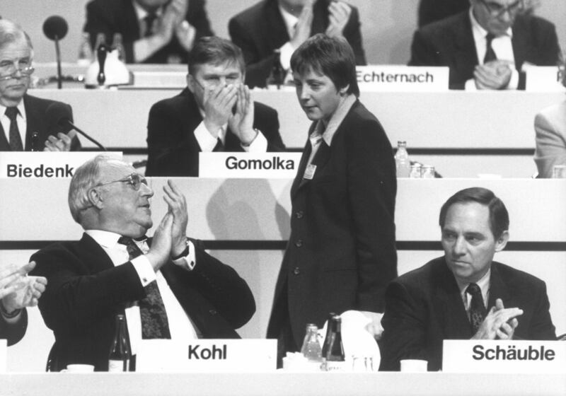 Box ticking: Helmut Kohl and Angela Merkel in 1991. Photograph: Thomas Imo/Photothek via Getty