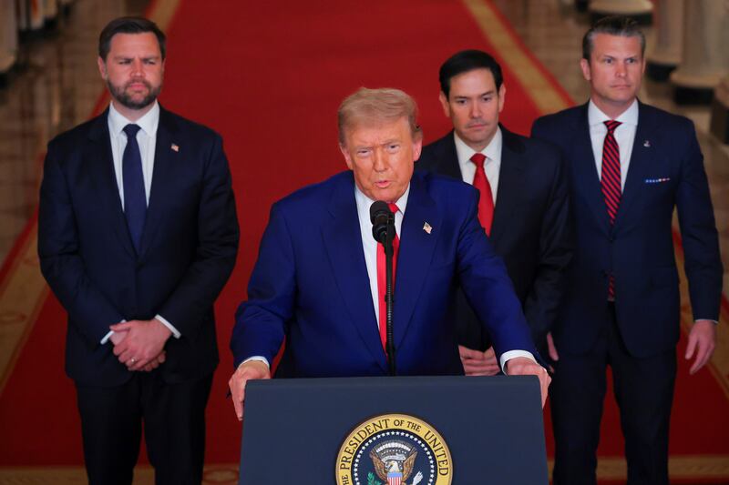 President Donald Trump addressing the nation following the strikes. Photograph: Carlos Barria/AP
