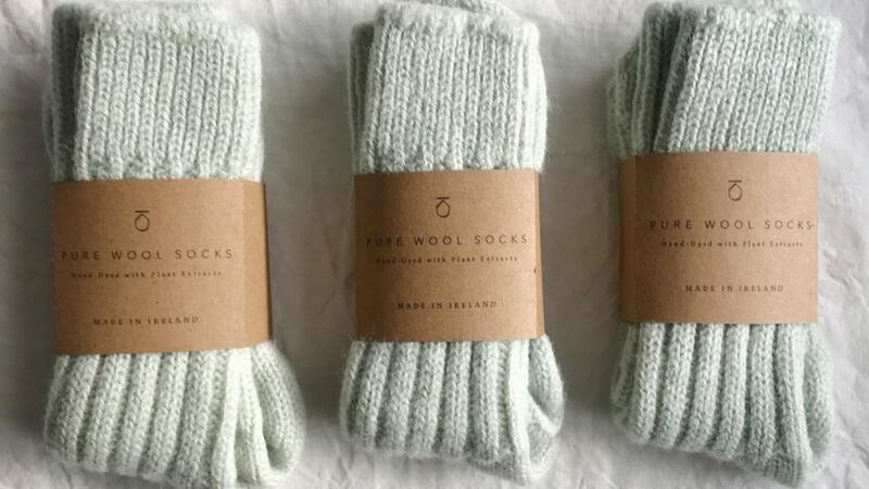 Pure wool socks  36 each by Kathryn Davey made from 100% Jacobs wool and hand dyed with natural plant dyes  36 in pink, blue or mint. Scout Dublin, formalityonline.com, saltandstove.ie and the Irish Design Shop, Drury Street, Dublin.