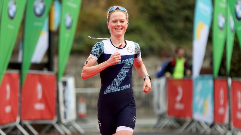 Carolyn Hayes winning the BMW National Series race at the Dublin City Triathlon   last year. Photograph:  Bryan Keane/Inpho