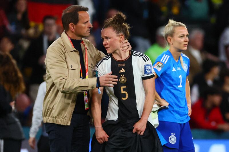 Germany's defender Marina Hegering dejected. Photograph: Patrick Hamilton/AFP via Getty