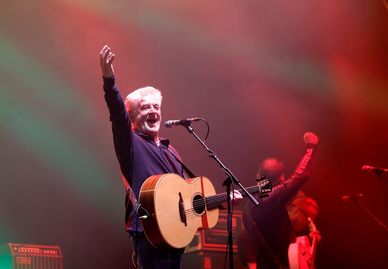 Davy Carton lead singer with the Saw Doctors on the Electric Arena stage at Electric Picnic on Sunday.  Photograph: Alan Betson/The Irish Times

