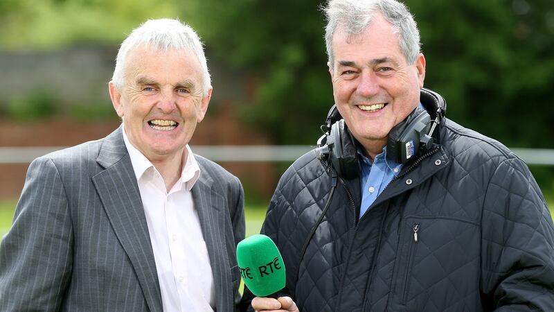 Gery Canning (right) with fellow commentator Martin Carney in 2014. Photograph: ©INPHO/Cathal Noonan