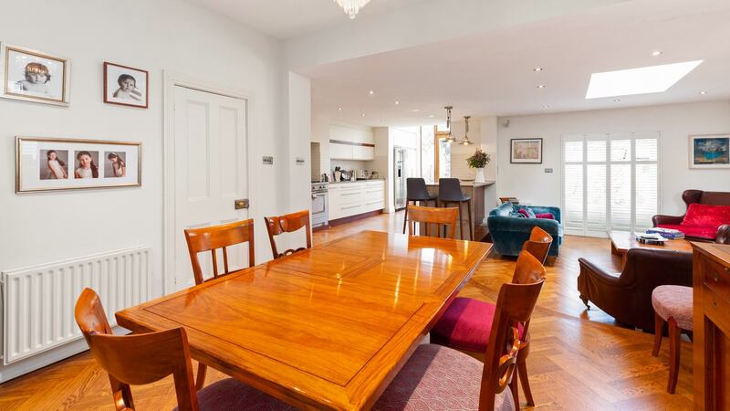 The open plan kitchen and dining room