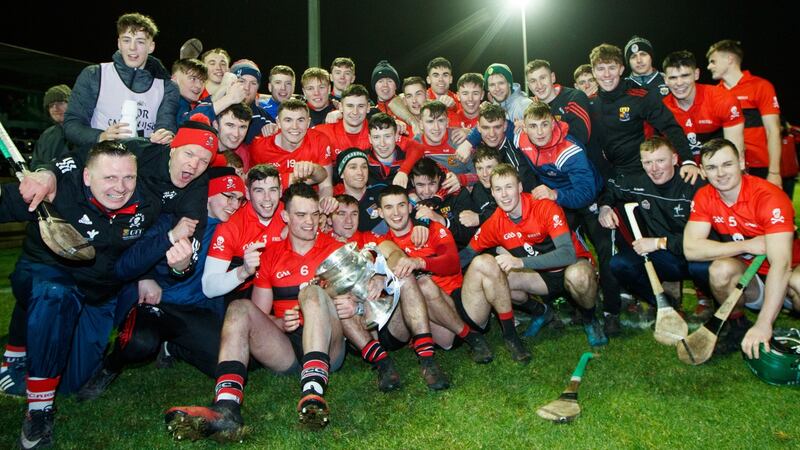 UCC celebrate their  Fitzgibbon Cup win in 2020. Photograph: James Crombie/Inpho