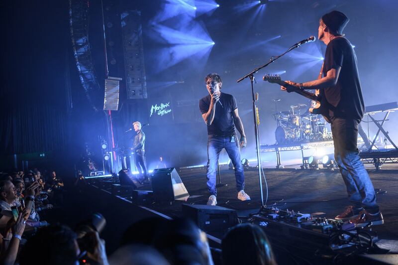 Magne Furuholmen, Morten Harket and Paul Waaktaar-Savoy of A-ha perform at the 56th Montreux Jazz Festival in Switzerland on July 1st. Photograph: Fabrice Coffrini/AFP via Getty Images
