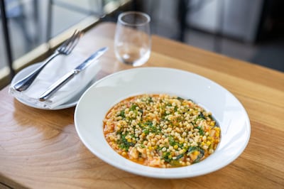 If you’ve decided to go for multiple small plates and share a large plate, the red prawn fregola. Photograph: Tom Honan