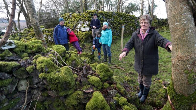 Mildred Joyce in a section of the deserted famine village close to where the proposed N59 will be built on her land at Glengowla. Photograph: Joe O’Shaughnessy