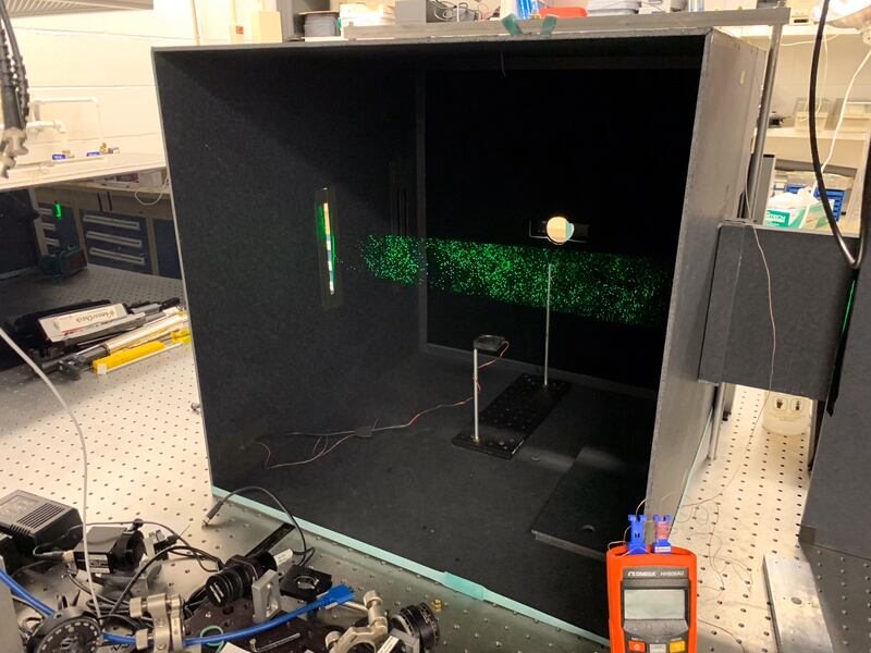 Laser light scattering observations of droplets in the experimental setup.