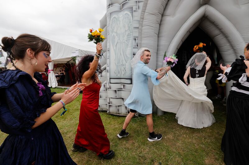 Electric Picnic: Dean Morgan on his way into marry Nicole O’Keeffe from Kildare. Photograph: Alan Betson
