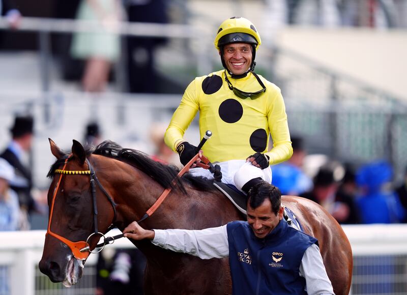 Jockey Sean Levey aboard Rosallion after winning the St James's Palace Stakes on day one of Royal Ascot. Photograph: David Davies/PA Wire