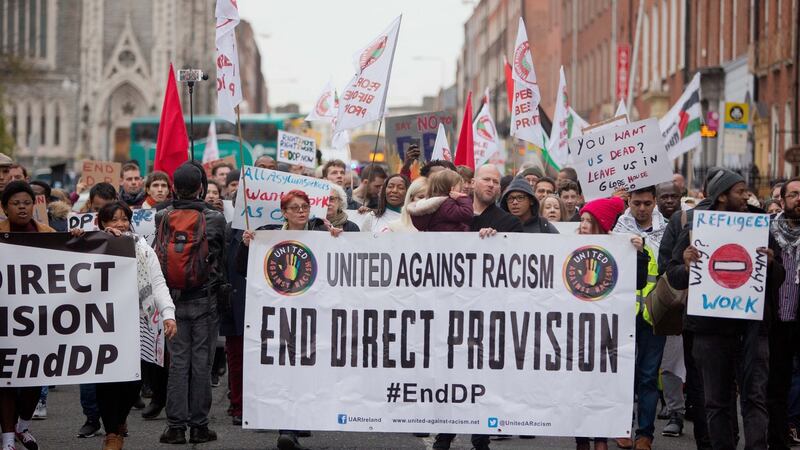 File image of a protest calling for an end to  direct provision,  at the Garden of Remembrance, Dublin. Photograph: Tom Honan