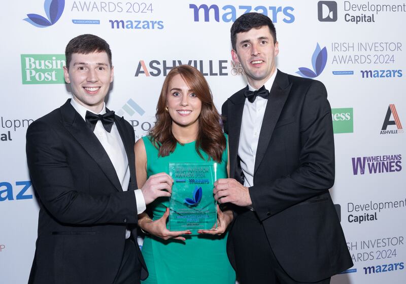 Alan Davis, Ciara McGovern and Colm Griffin from Beach Point Capital receive the award for Environmental, Social and Governance Deal of the Year