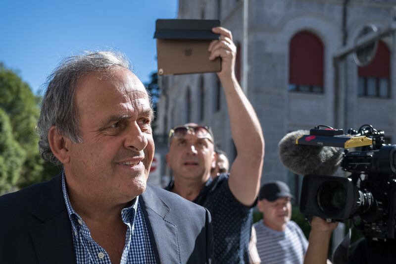 Former Uefa president arrives to Switzerland's Federal Criminal Court to listen to the verdict of his trial over a suspected fraudulent payment. Photograph: Fabrice Coffrini/AFP via Getty Images 
