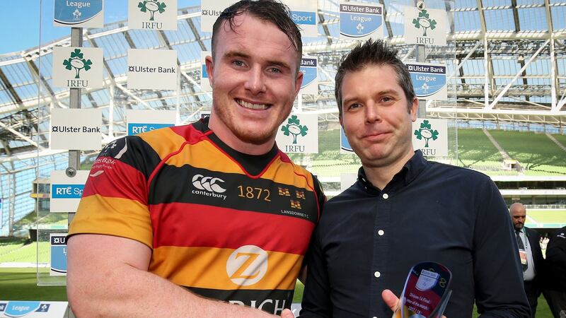 Peter Dooley receives his man of the match award. Photograph: Oisin Keniry/Inpho