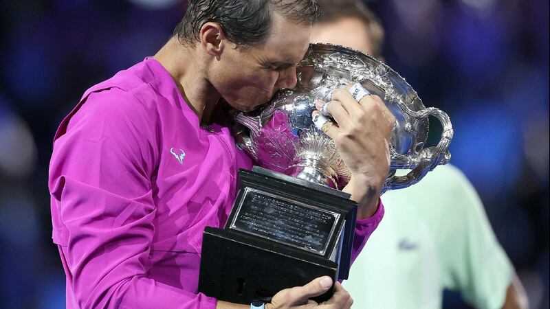 Spain’s Rafael Nadal kisses the Norman Brookes Challenge Cup trophy. Photograph: Martin Keep/Getty/AFP