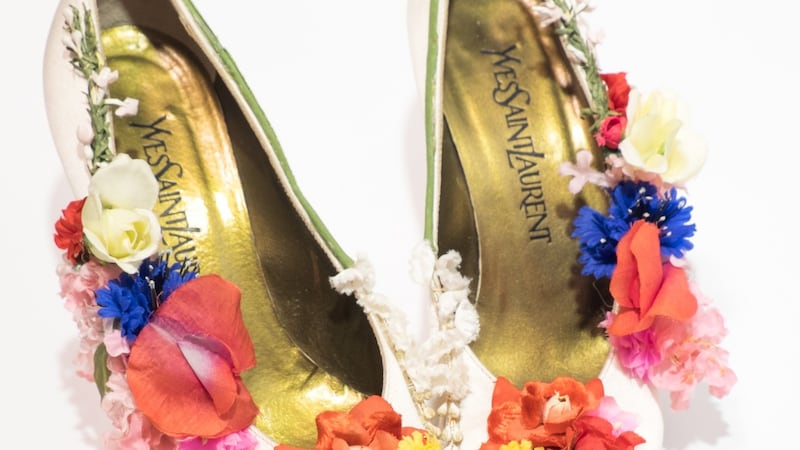 1950s kitten heel shoes made for a wedding in New York in the 1950s and customised with flowers. Size 3.5 and for a slender foot ?175 at Aria Vintage, Cebridge, Co Kildare