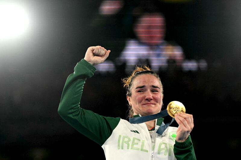 Ireland's Kellie Harrington with her Olympic goal medal. Photograph: Mohd Rasfan/AFP via Getty Images