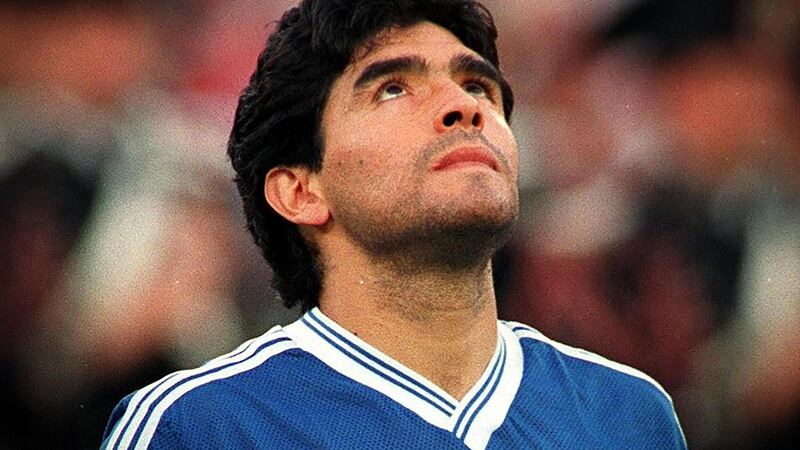 Diego Maradona In Pictures 25/11/20201990 FIFA World Cup, Stadio Olimpico, Rome, Italy 8/7/1990FinalWest Germany vs Argentina Argentina’s Diego Maradona during the National AnthemsMandatory Credit ©INPHO/Billy Stickland