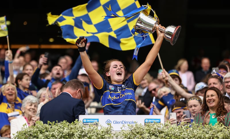 Tipperary’s Sinead Meagher lifts the trophy. Photograph: Ben Brady/Inpho