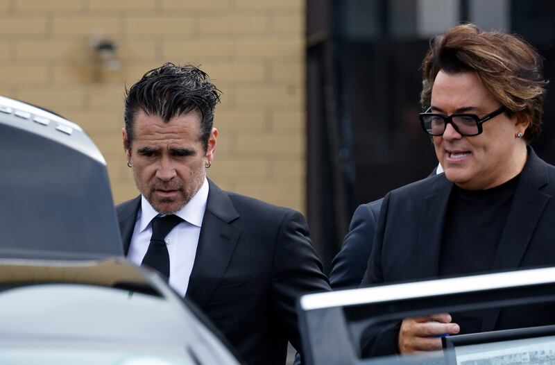 Colin Farrell with other family members and mourners at the funeral of his father, Eamon Farrell. Photograph: Nick Bradshaw