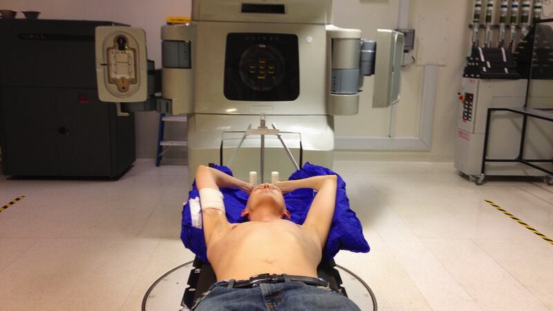 Conor Lane in radiotherapy at University College Hospital London in October, 2016