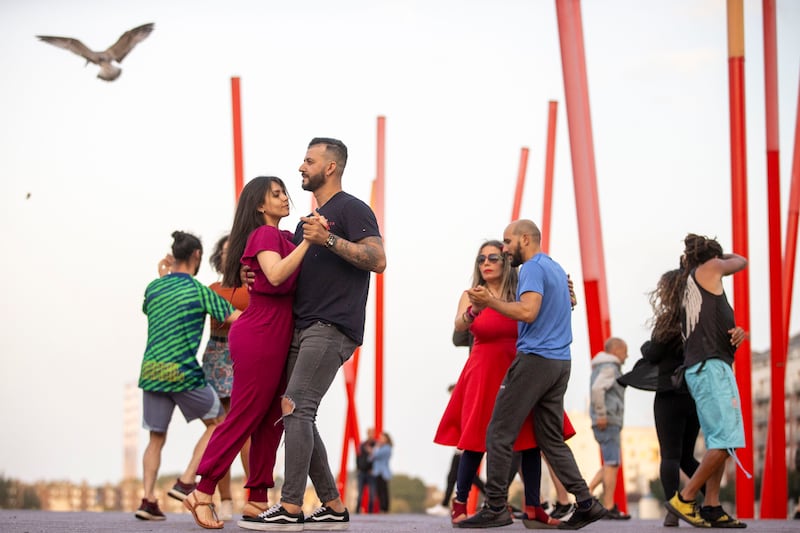 People dance the Brazilian forró at Grand Canal Square in Dublin. Photograph: Tom Honan