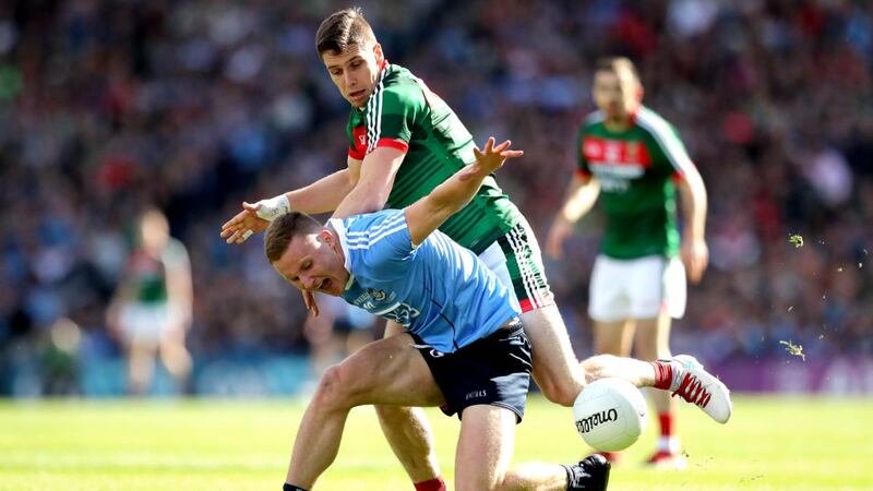 Lee Keegan of Mayo in action against Dublin’s Ciarán Kilkenny during the 2017 All-Ireland Final. Photograph: Ryan Byrne/Inpho