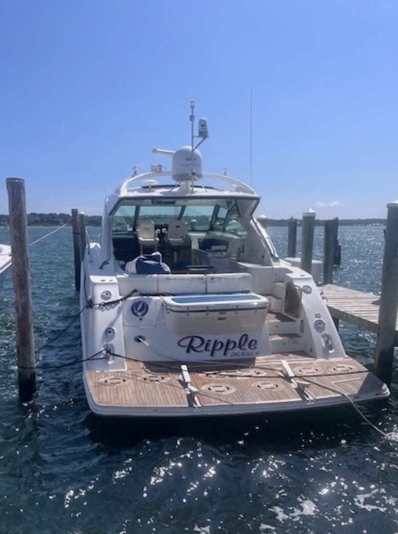 The Ripple, the boat where Martha Nolan O'Slataraa was found, moored at Montauk Yacht Club. Photograph: Keith Duggan