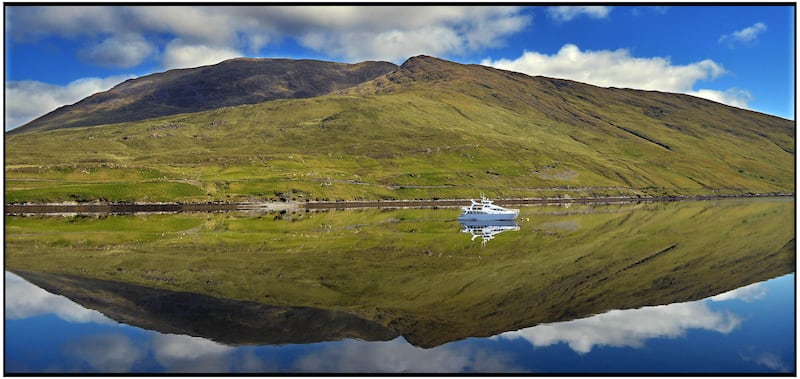 A boat anchors in Killary Harbour near Leenane, Co Galway.