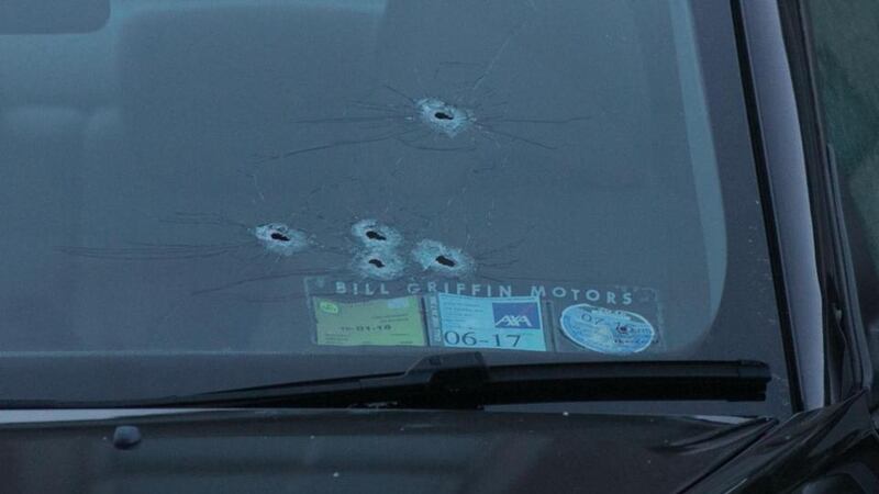 Stamullen shooting: bullet holes in a windscreen at Mill Close. Photograph: Gareth Chaney/Collins